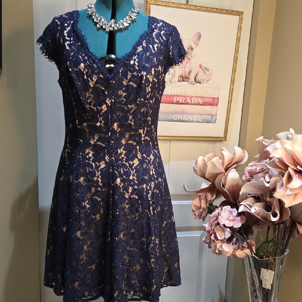 14 Size Eliza J Navy Lace Midi Dress Wirh Pockets